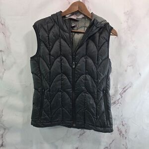 Outdoor Research Down Vest Womens Small Black Puffer Hooded Aria Zip Goose